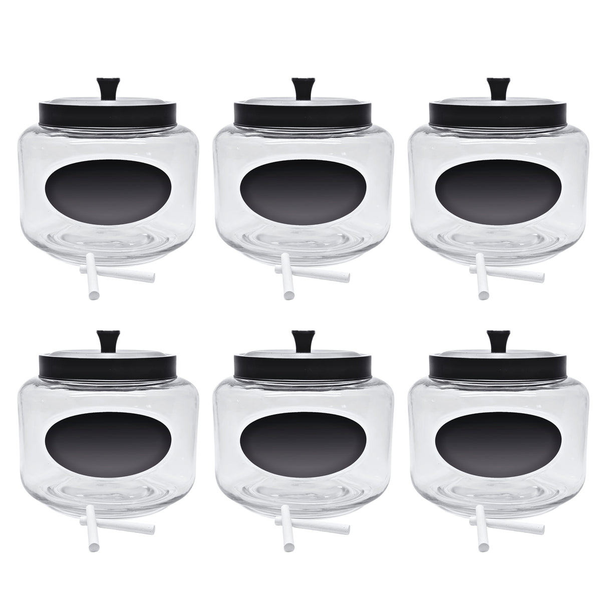 Kitchen and Laundry Storage Glass Jar – Wide Mouth Round Glass Storage Container with Black Steel Lid and Chalkboard Label - 2 Sticks of Chalk Included