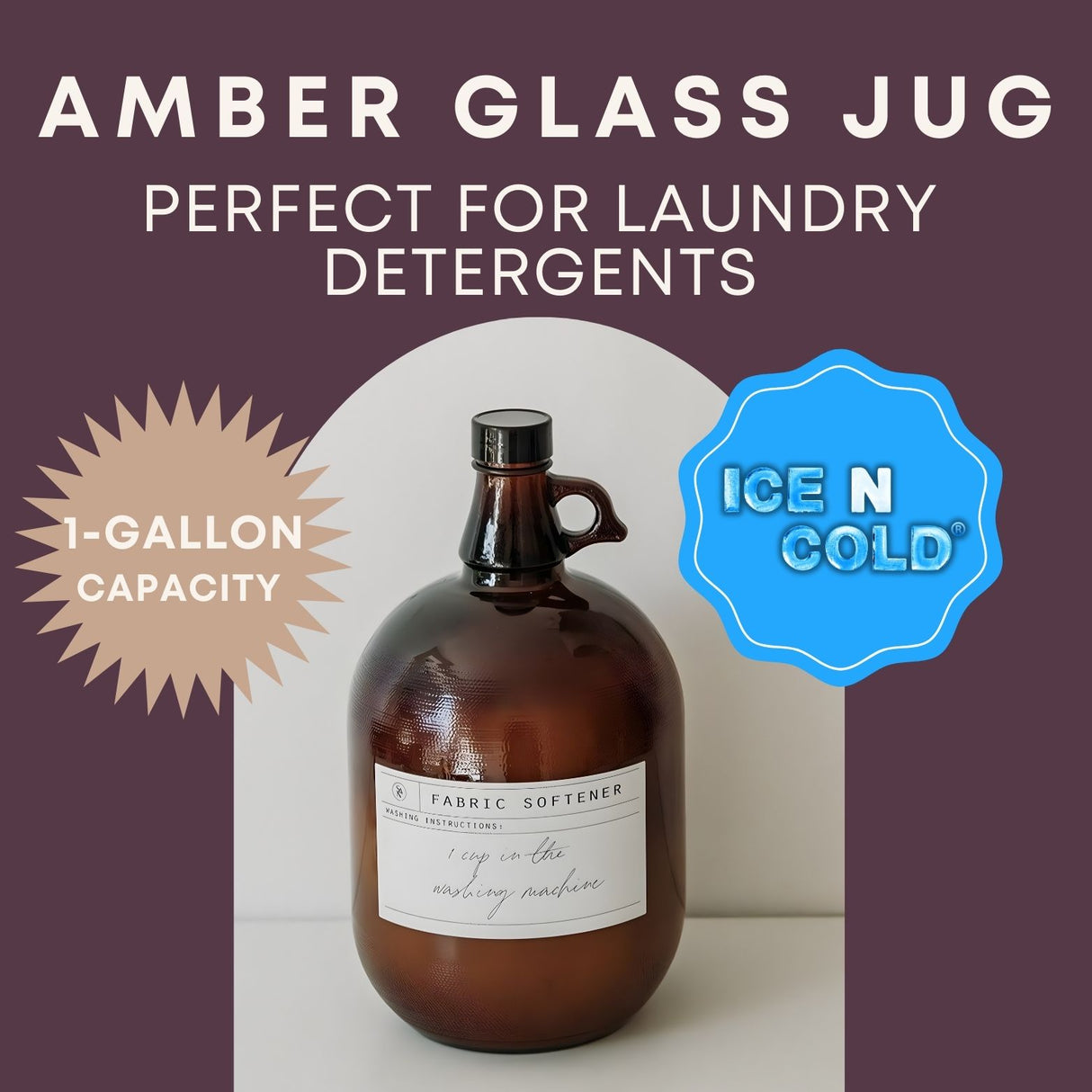 1 Gallon (128 oz) Amber Glass Jug/Growler w/ 38mm Black Polyseal Lid & Cap | Pack of 1