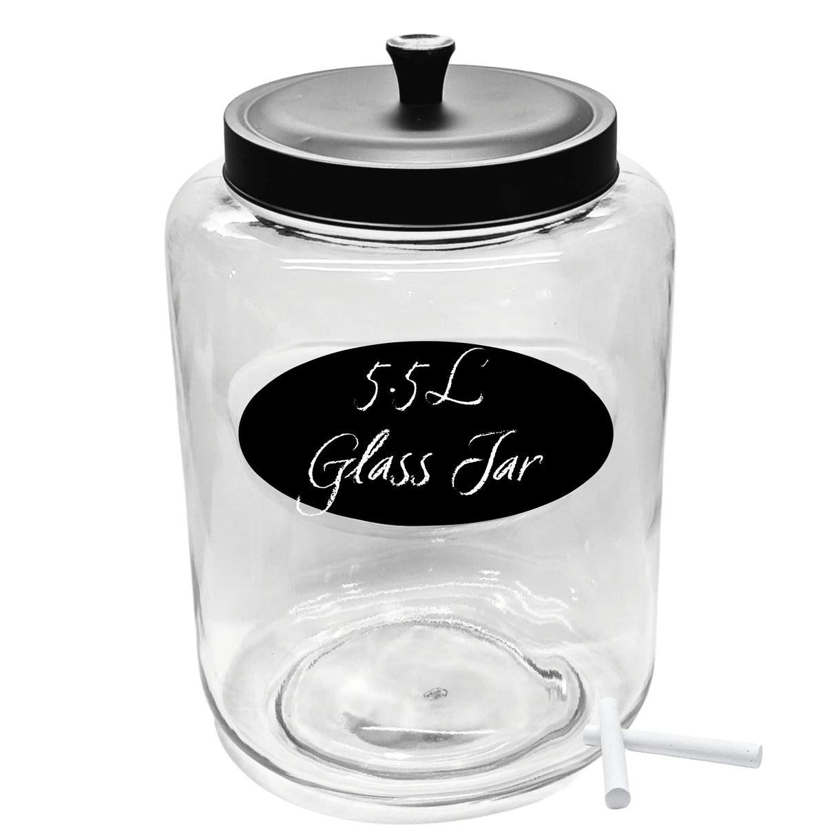 Kitchen and Laundry Storage Glass Jar – Wide Mouth Round Glass Storage Container with Black Steel Lid and Chalkboard Label - 2 Sticks of Chalk Included ICE N COLD®