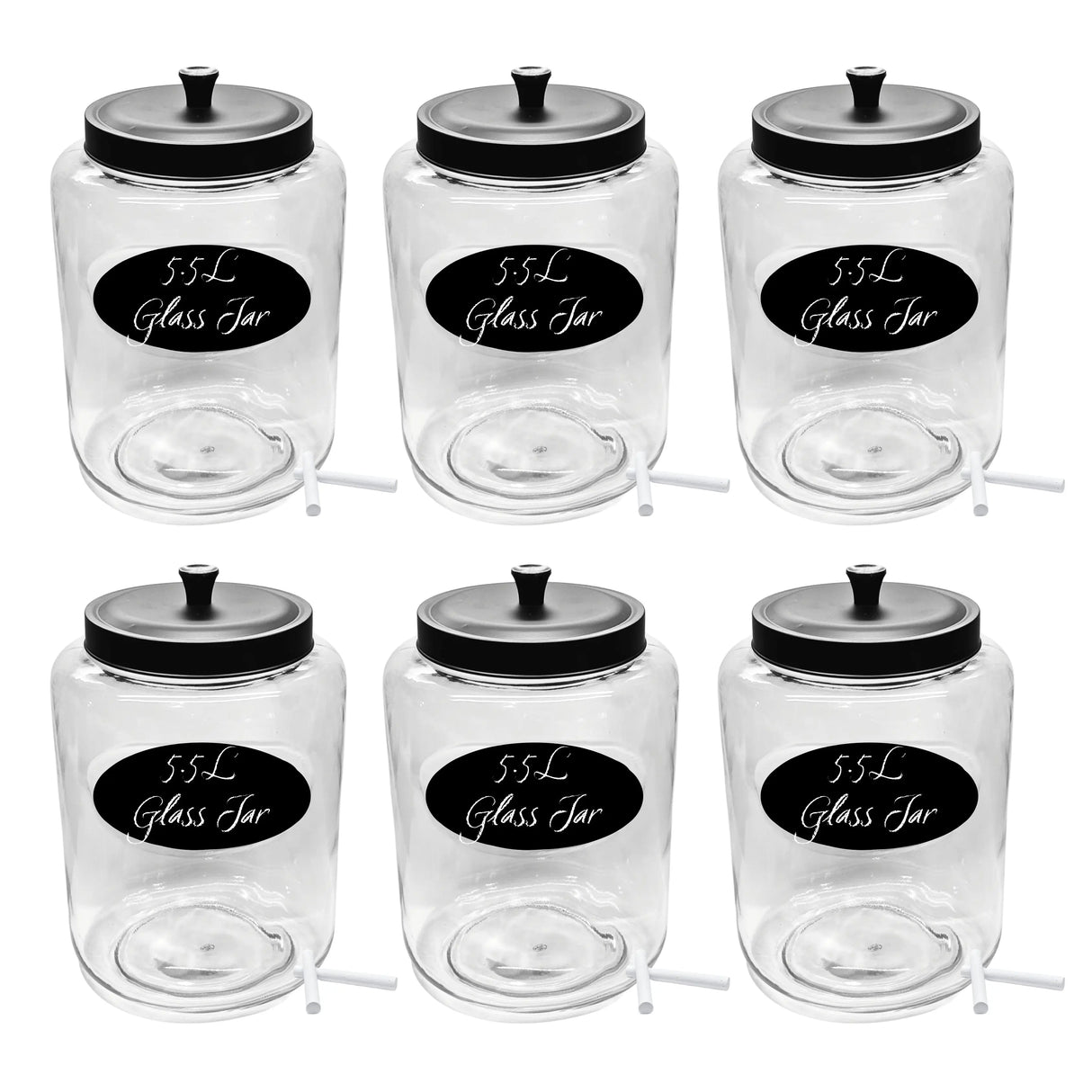 Kitchen and Laundry Storage Glass Jar – Wide Mouth Round Glass Storage Container with Black Steel Lid and Chalkboard Label - 2 Sticks of Chalk Included ICE N COLD®