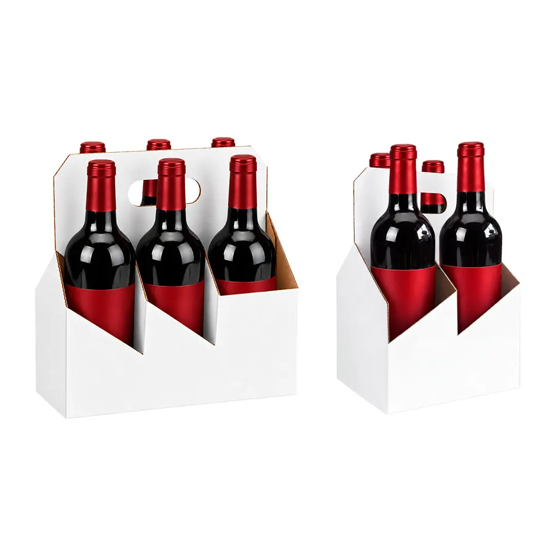 4pk Cardboard Wine Bottle Carrier (White) - 750ml & 22oz Wine & Beer Bottles ICE N COLD®