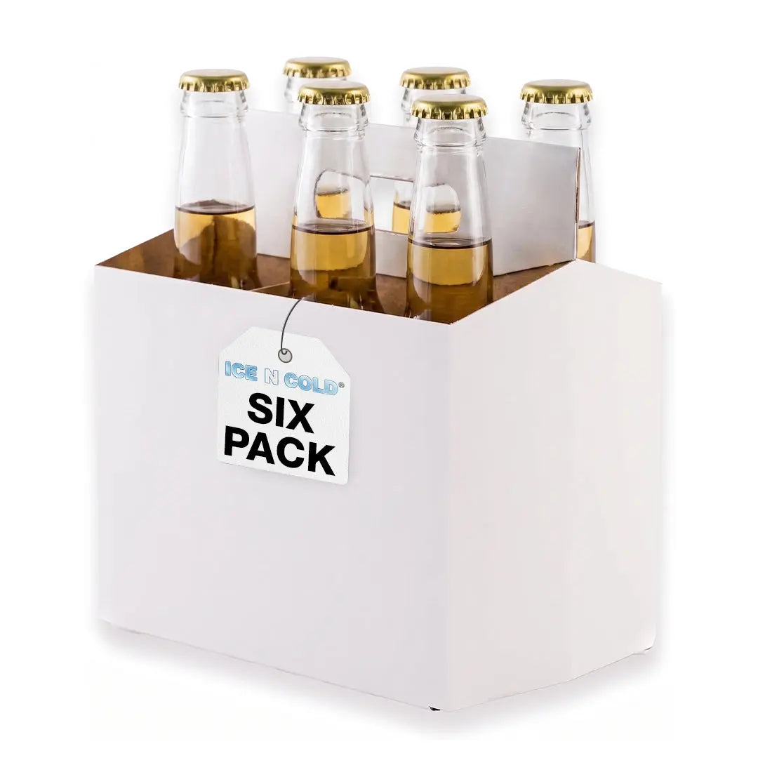 6pk Cardboard Carrier White 12oz - 16oz Bottles & Cans 8x7x5 for Convenience Store, Eco Friendly, Moisture & Humidity Resistant | High Quality 18 Point Wet Board Strength ICE N COLD®
