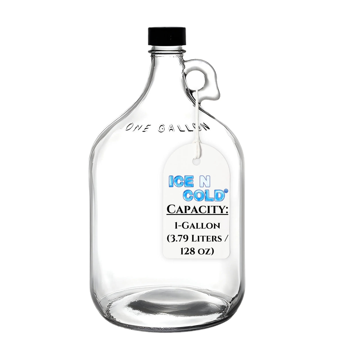 1 Gallon (128oz) Glass Fermenting Jug with Handle, Black Polyseal Lid & Cap ICE N COLD®