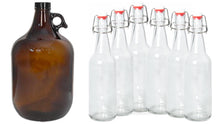 Load image into Gallery viewer, 1 Gallon Glass Jugs and 16-20oz Growlers Sets For Beverages, Oil, Vinegar, Kombucha, Beer, Water, Soda, Kefir