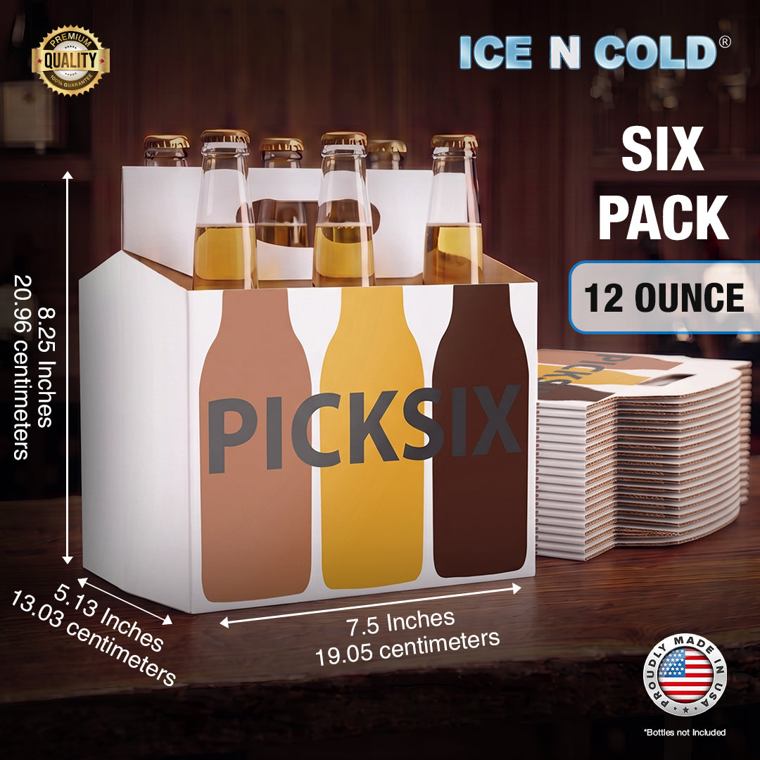 6pk Pick Six Cardboard Bottle Holder (White Pick Six) 12oz Bottles & Cans | Made In USA ICE N COLD®