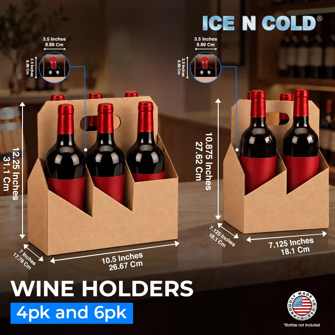 6pk Cardboard Wine Bottle Carrier (Kraft Brown) - 750ml & 22oz Wine & Beer Bottles ICE N COLD®