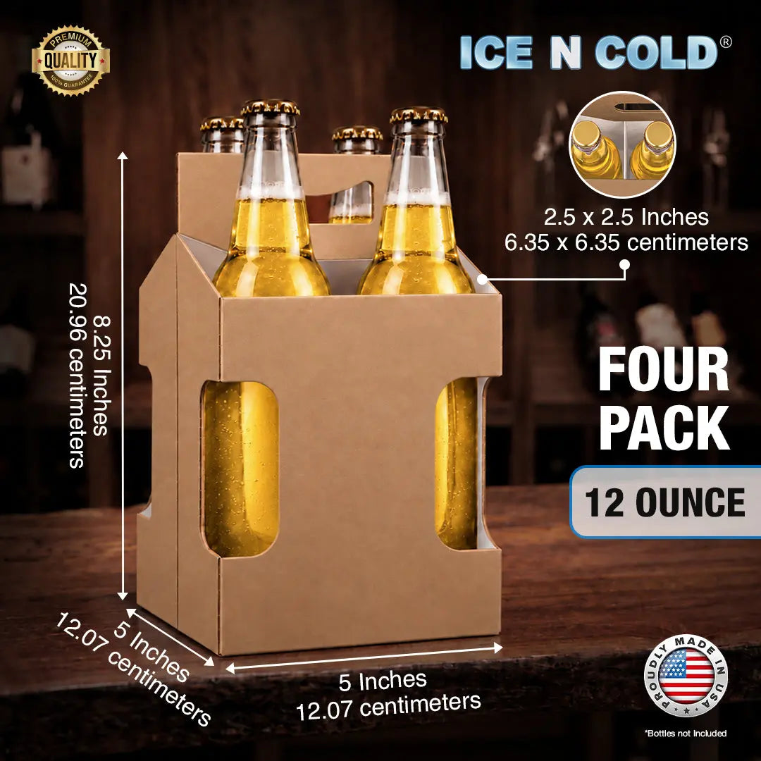 4pk Cardboard Carrier (Kraft Brown, Label View) - 12oz Bottles & Cans (Copy) ICE N COLD®