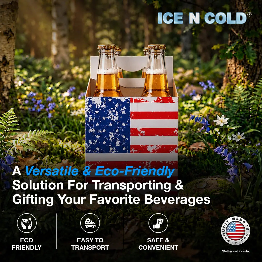 4pk Cardboard Carrier (American Flag) - 12oz Bottles & Cans ICE N COLD®