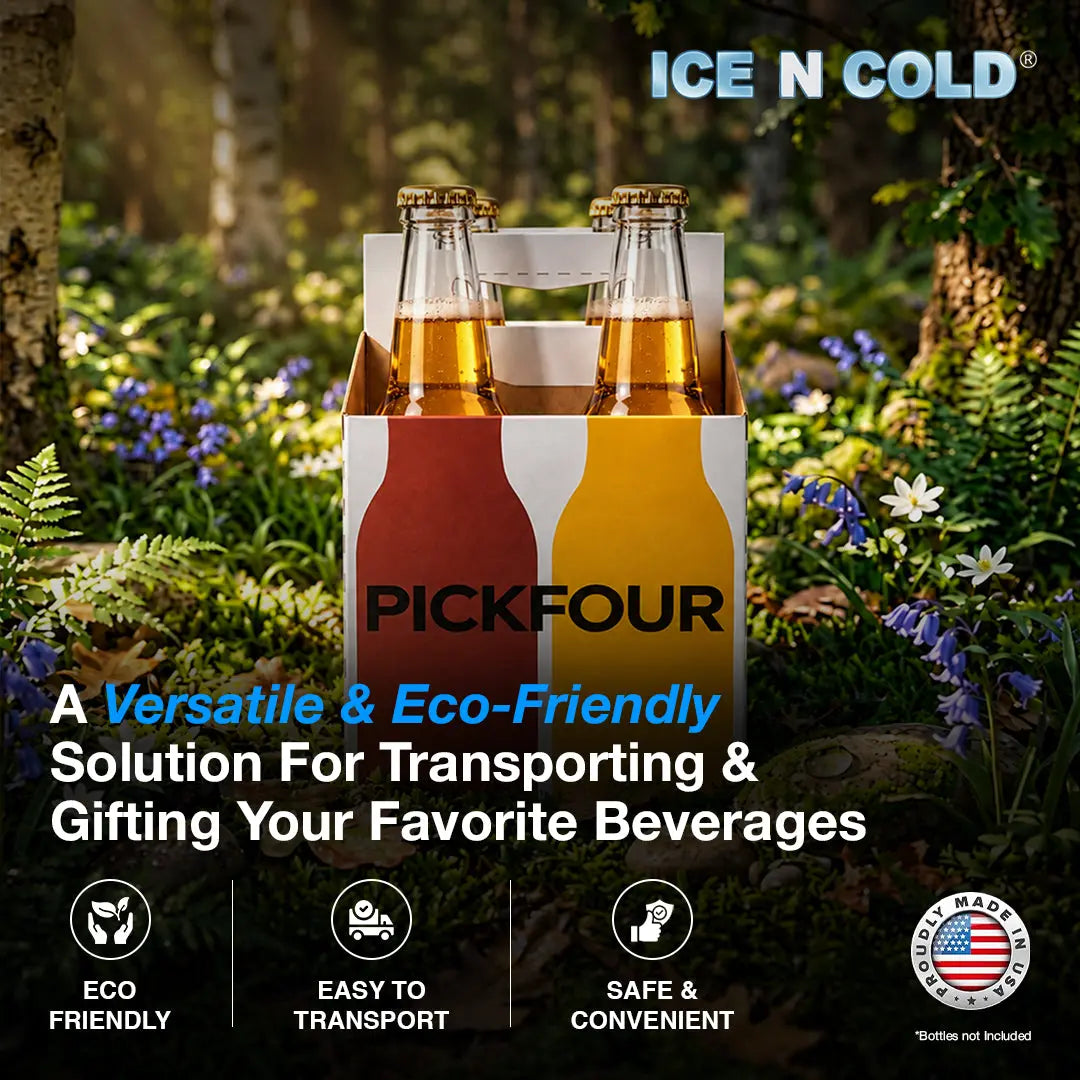 4pk Cardboard Carrier (White PickFour) - 12oz Bottles & Cans ICE N COLD®