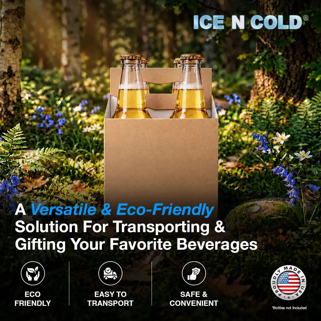 4pk Cardboard Carrier (Kraft Brown) - 12oz Bottles & Cans ICE N COLD®