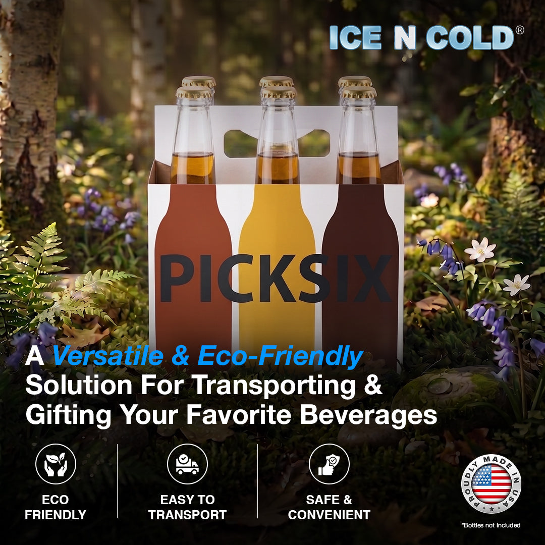 6pk Pick Six Cardboard Bottle Holder (White Pick Six) 12oz Bottles & Cans | Made In USA ICE N COLD®