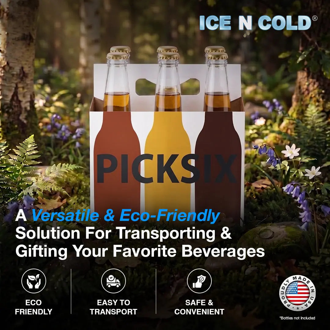 6pk Pick Six Cardboard Bottle Holder (White Pick Six) 12oz Bottles & Cans | Made In USA ICE N COLD®
