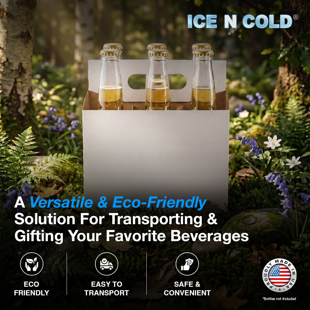 6pk Cardboard Carrier White 12oz - 16oz Bottles & Cans 8x7x5 for Convenience Store, Eco Friendly, Moisture & Humidity Resistant | High Quality 18 Point Wet Board Strength (6 Pack) ICE N COLD®