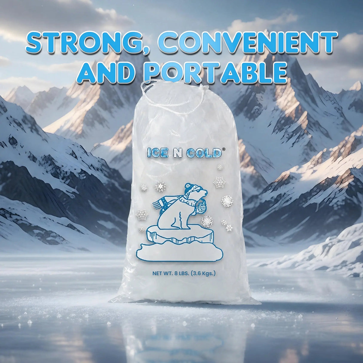 ICE N COLD® 8lb Ice Bags with Drawstring Closure | 37 mic Thickness | Portable Storage and Freezer Keeper ICE N COLD®