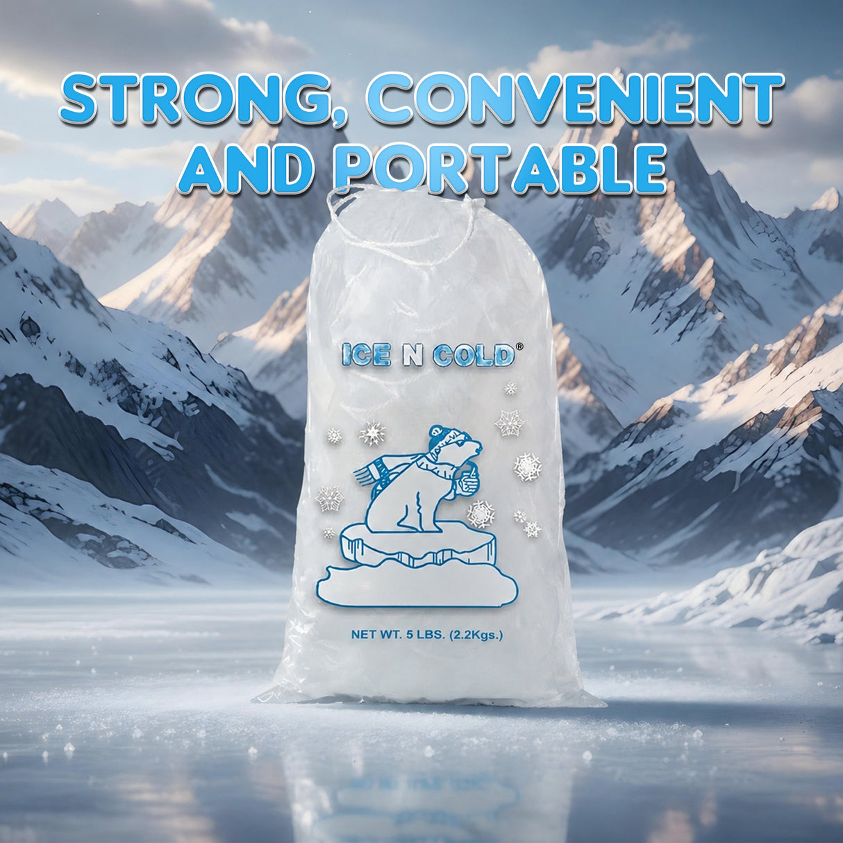 ICE N COLD® 5lb Ice Bags with Drawstring Closure | 37 mic Thickness | Portable Storage and Freezer Keeper