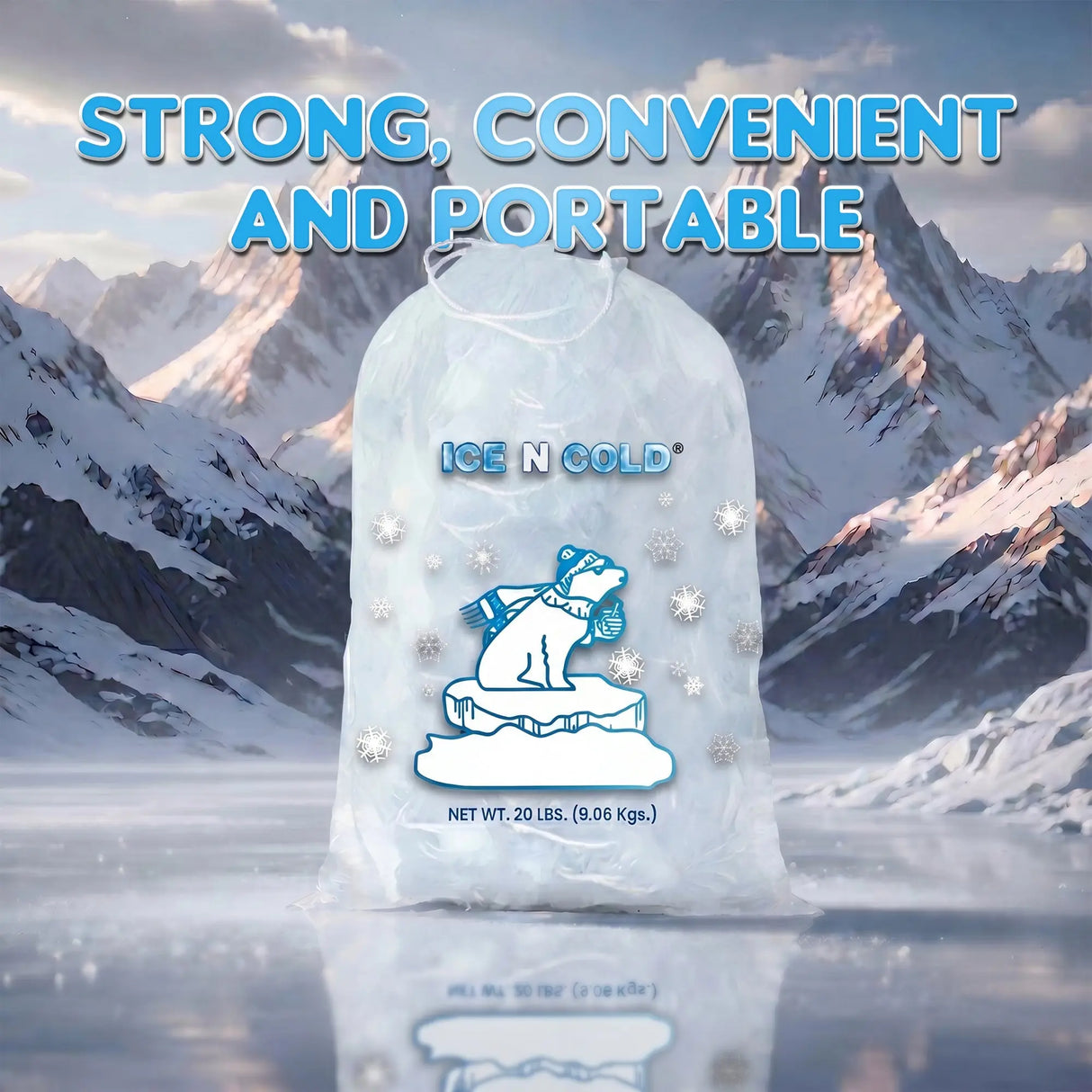ICE N COLD® 20lb Ice Bags with Drawstring Closure | 50 mic Thickness | Portable Storage and Freezer Keeper ICE N COLD®