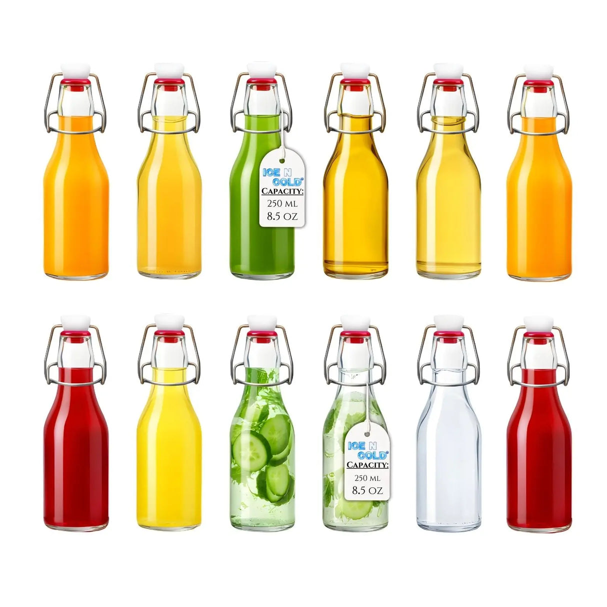 Glass Swing Top Bottles | Perfect for Limoncello, Syrups, Oils, Vinegar, Beverages | Airtight Reusable Glass Bottles | Available Various Sizes ICE N COLD®