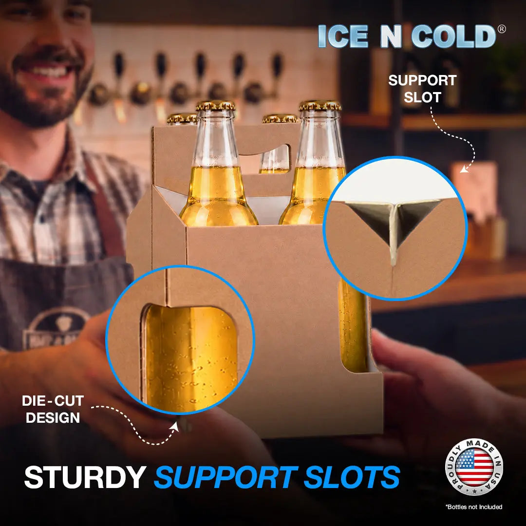 4pk Cardboard Carrier (Kraft Brown, Label View) - 12oz Bottles & Cans (Copy) ICE N COLD®