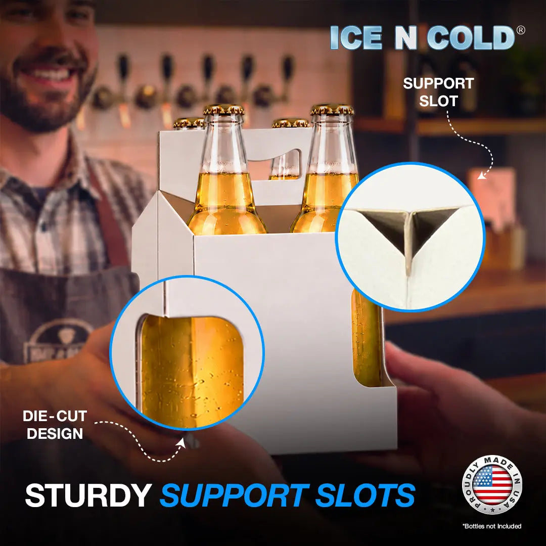 4pk Cardboard Carrier (White, Label View) - 12oz Bottles & Cans (Copy) ICE N COLD®