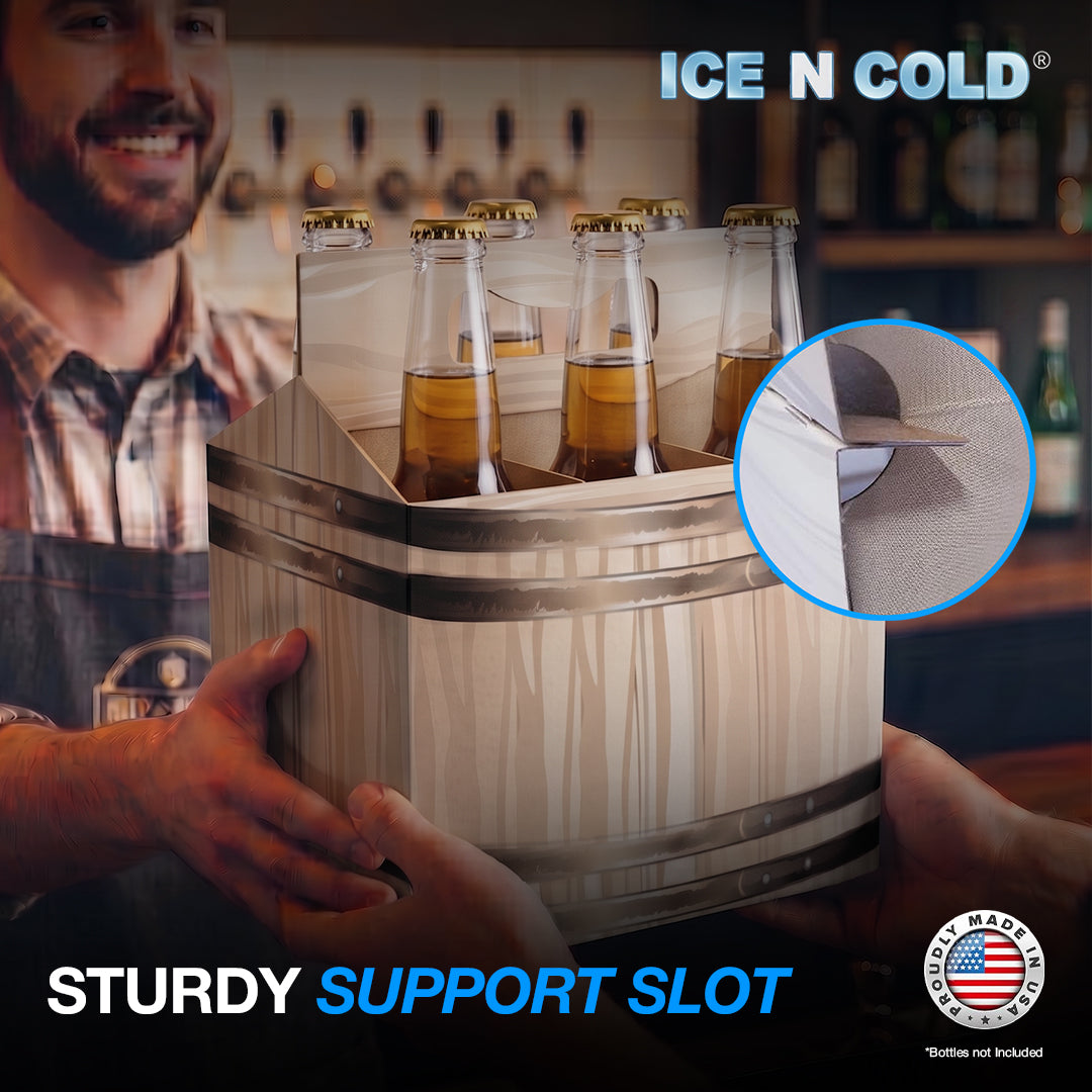 6pk Cardboard Carrier (Barrel) 12oz Bottles & Cans | Made In USA ICE N COLD®