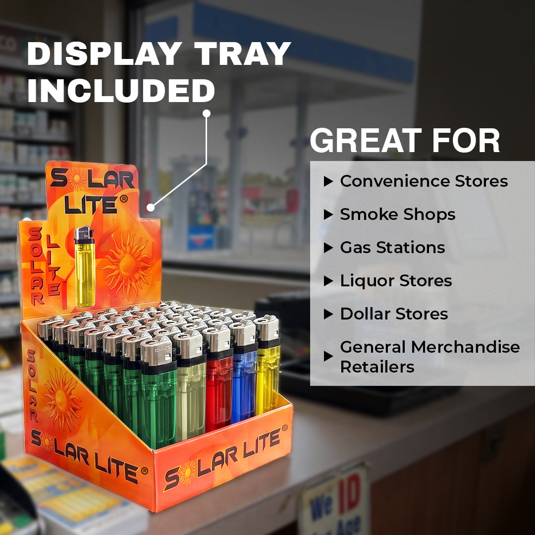Solar Lite® Clear Lighters | 50ct | Bonus Free 5-Pack lighters Included with Every 50pk Purchase. ICE N COLD®