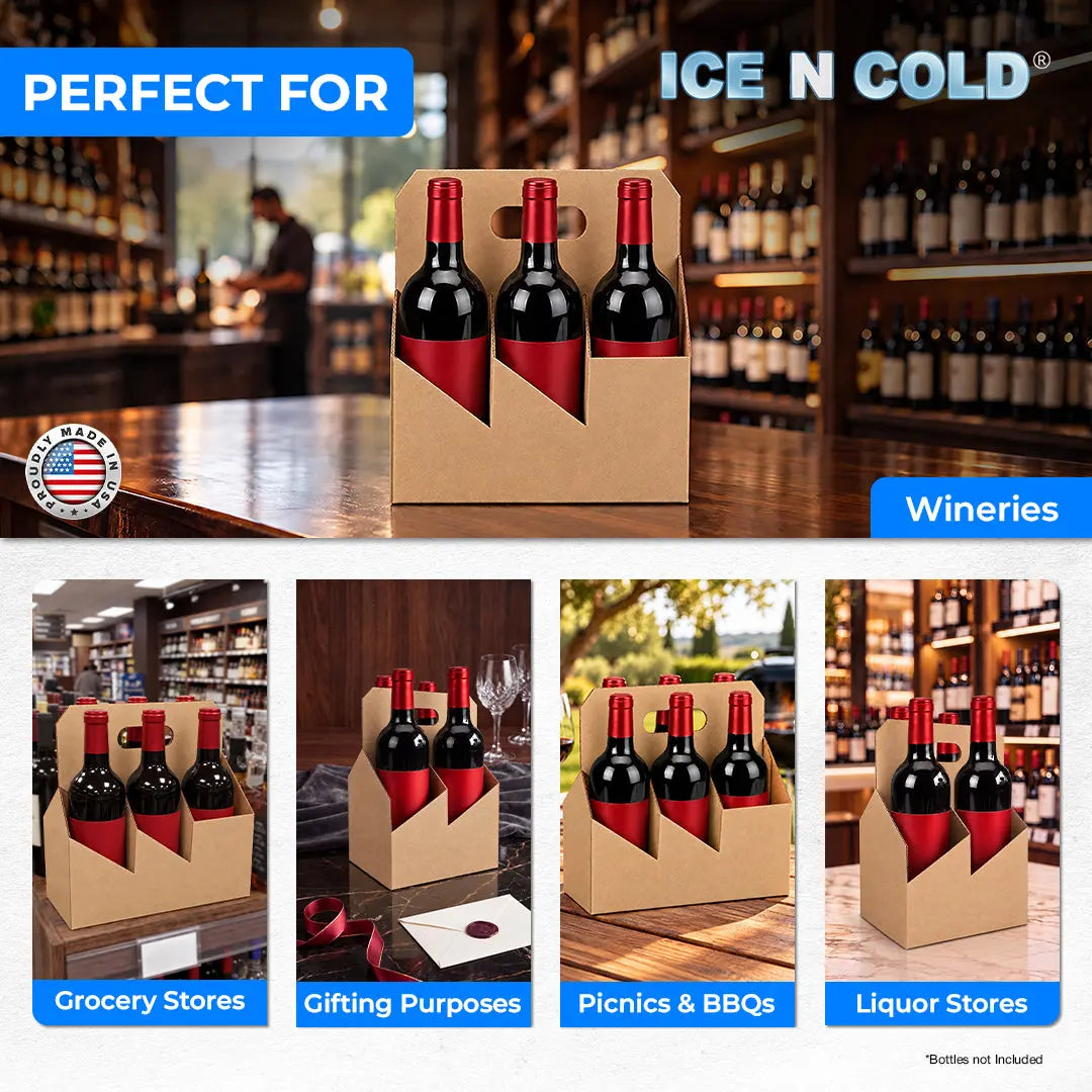 4pk Cardboard Wine Bottle Carrier (Kraft Brown) - 750ml & 22oz Wine & Beer Bottles ICE N COLD®