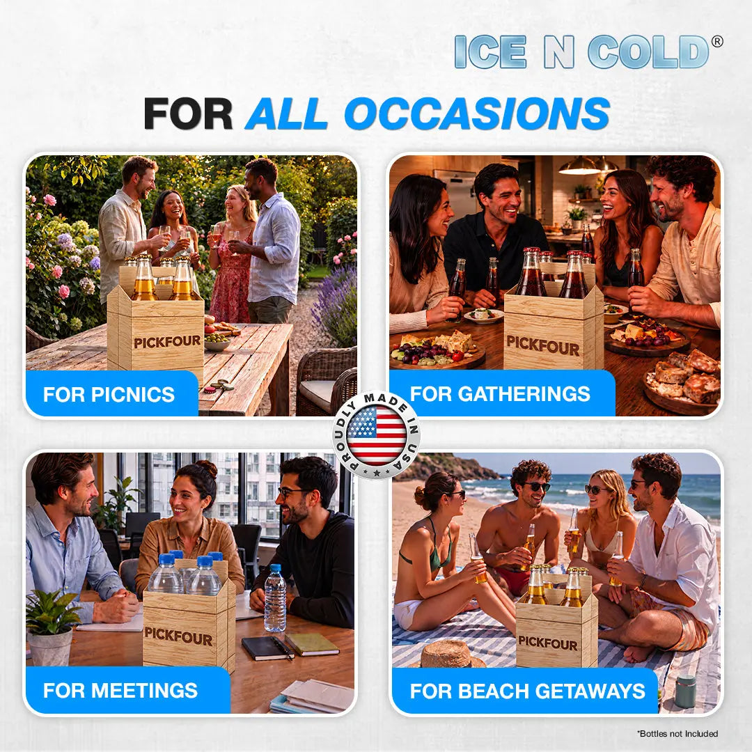 4pk Cardboard Carrier (Crate PickFour) - 12oz Bottles & Cans ICE N COLD®