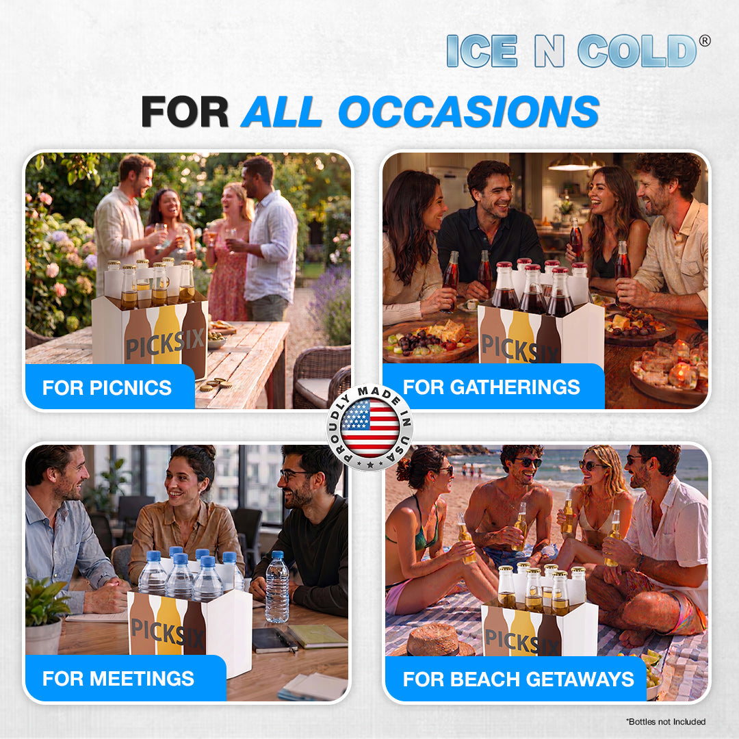 6pk Pick Six Cardboard Bottle Holder (White Pick Six) 12oz Bottles & Cans | Made In USA ICE N COLD®