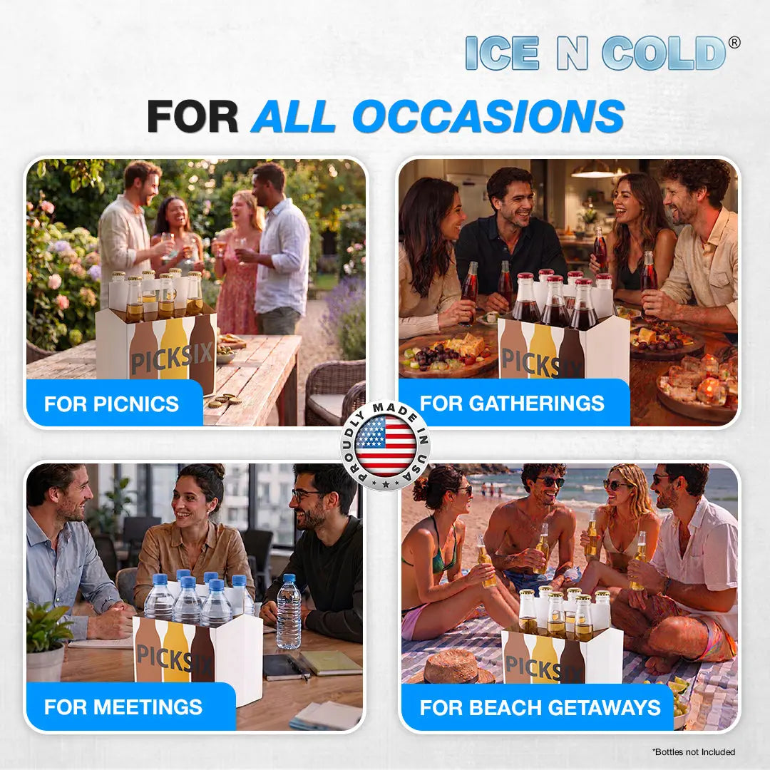 6pk Pick Six Cardboard Bottle Holder (White Pick Six) 12oz Bottles & Cans | Made In USA ICE N COLD®