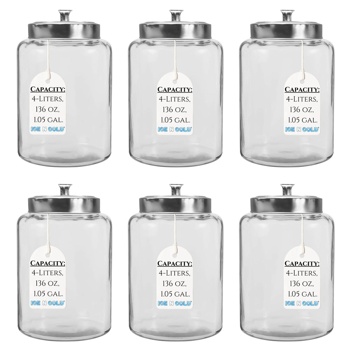 2-Liter, Half Gallon Glass Jar with Silver Steel Lid – for Kitchen, Pantry, & Laundry Items | Storage for Cookies, Flour, Pasta, Laundry Pods ICE N COLD®
