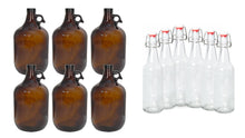 Load image into Gallery viewer, 1 Gallon Glass Jugs and 16-20oz Growlers Sets For Beverages, Oil, Vinegar, Kombucha, Beer, Water, Soda, Kefir