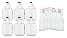Load image into Gallery viewer, 1 Gallon Glass Jugs and 16-20oz Growlers Sets For Beverages, Oil, Vinegar, Kombucha, Beer, Water, Soda, Kefir