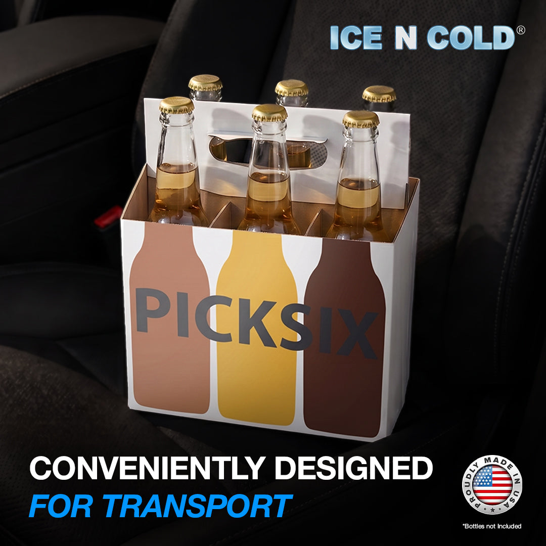 6pk Pick Six Cardboard Bottle Holder (White Pick Six) 12oz Bottles & Cans | Made In USA ICE N COLD®