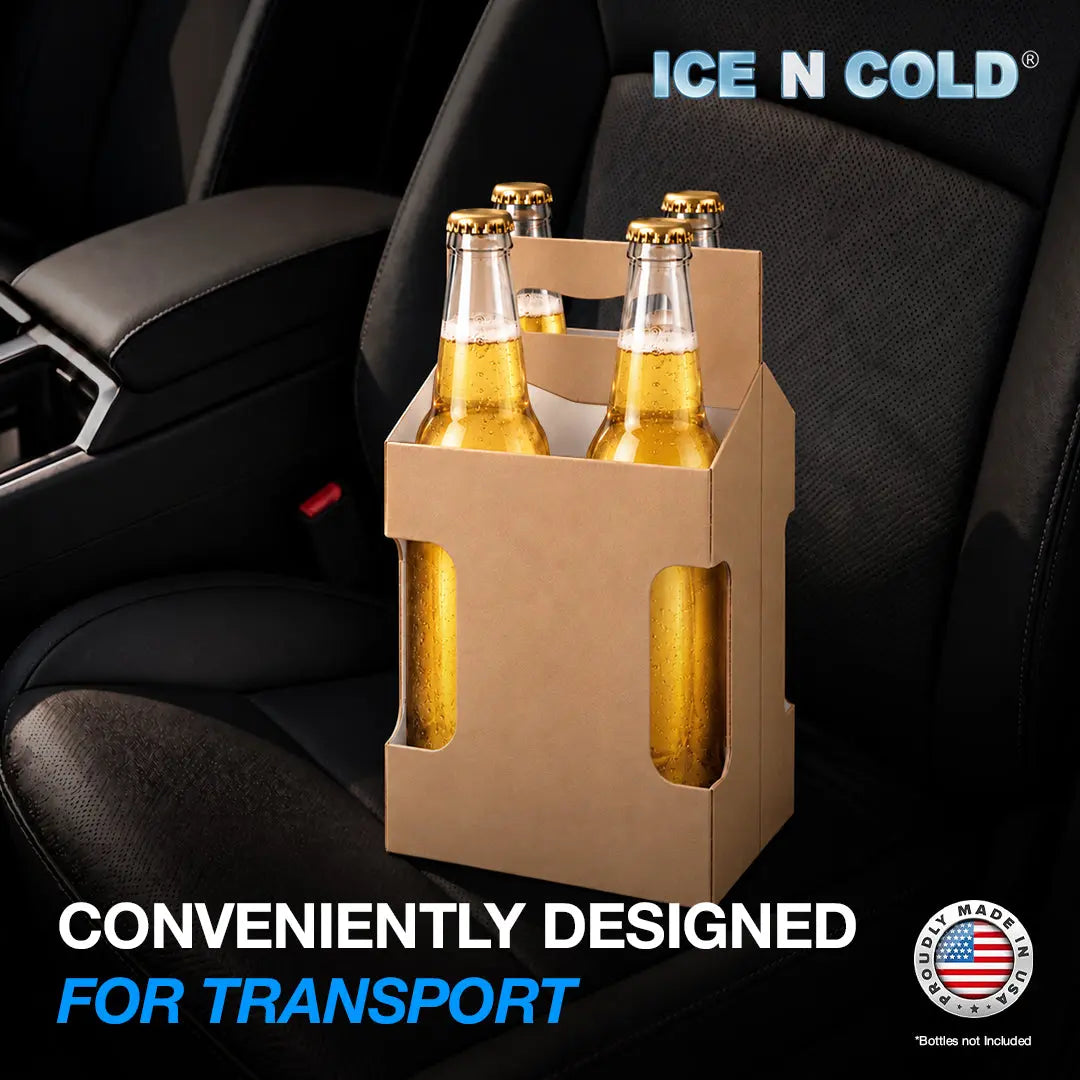 4pk Cardboard Carrier (Kraft Brown, Label View) - 12oz Bottles & Cans (Copy) ICE N COLD®