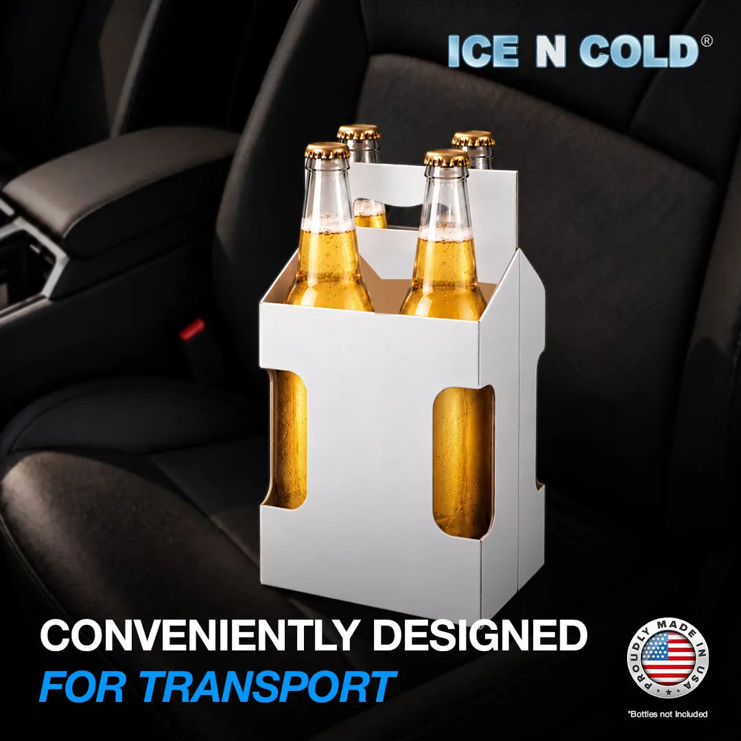 4pk Cardboard Carrier (White, Label View) - 12oz Bottles & Cans (Copy) ICE N COLD®