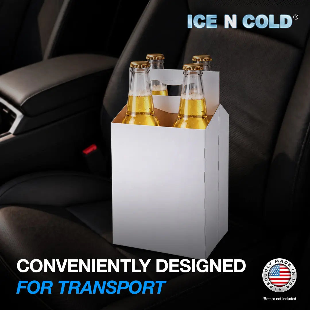 4pk Cardboard Carrier (White) - 12oz Bottles & Cans ICE N COLD®