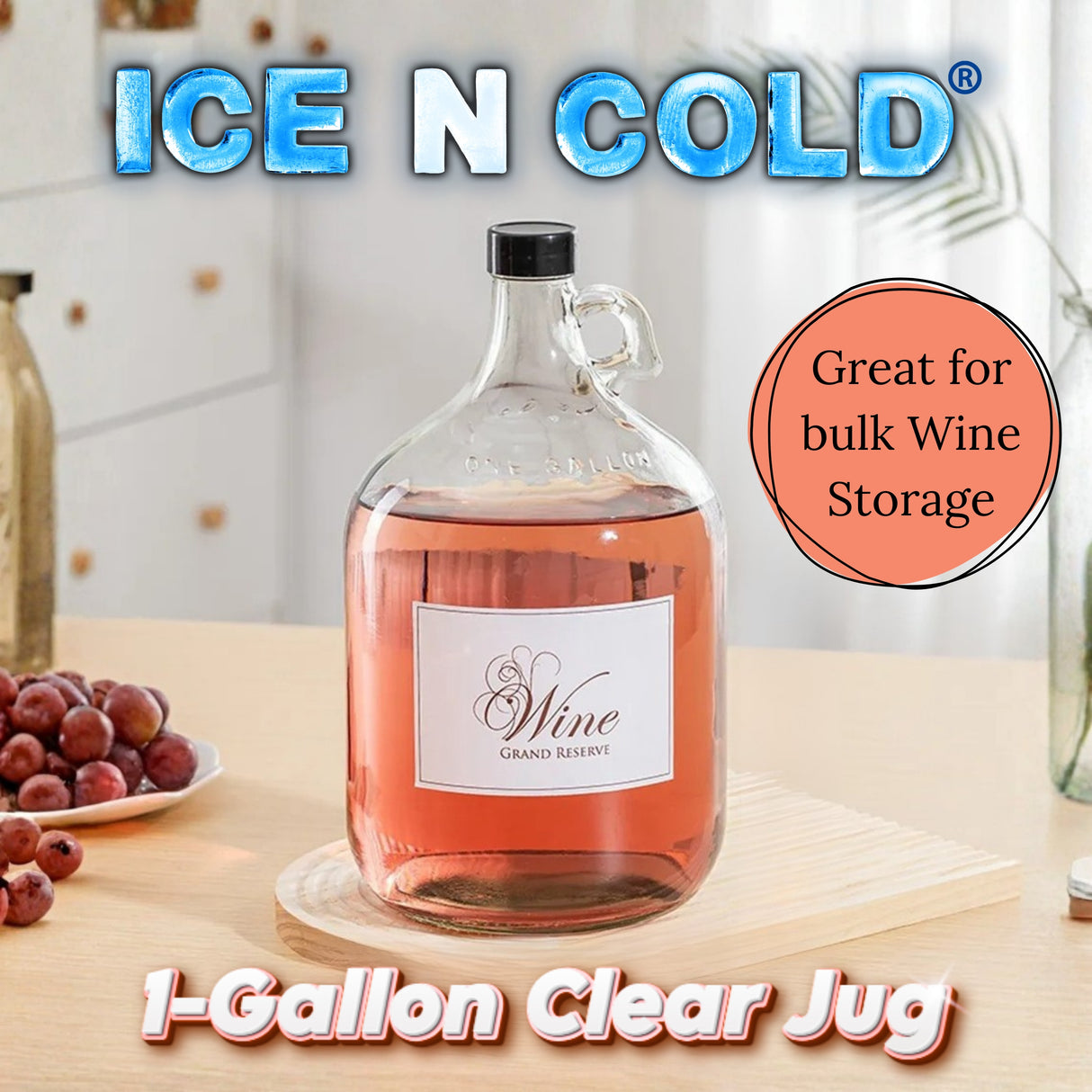 1 Gallon (128oz) Glass Fermenting Jug with Handle, Black Polyseal Lid & Cap