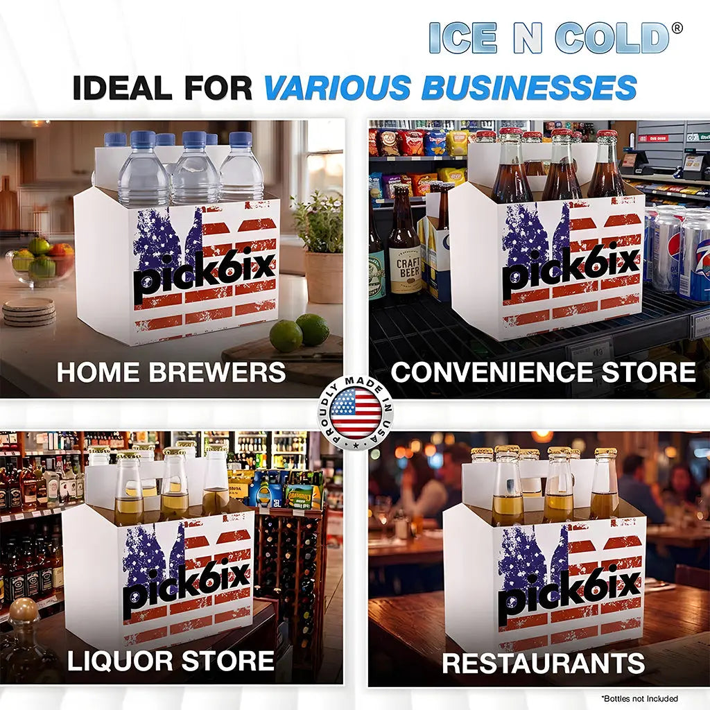 6pk Cardboard Carrier (Flag) 12oz Bottles & Cans | Made In USA ICE N COLD®