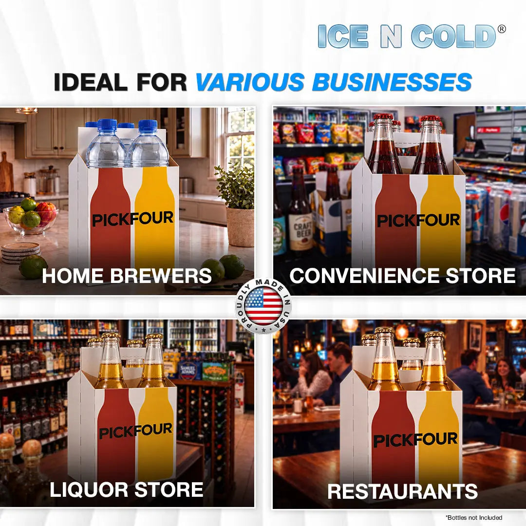 4pk Cardboard Carrier (White PickFour) - 12oz Bottles & Cans ICE N COLD®