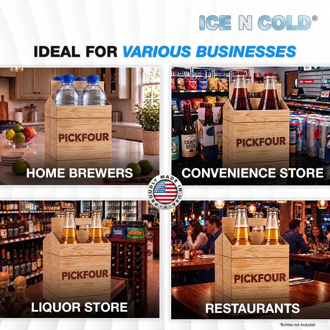 4pk Cardboard Carrier (Crate PickFour) - 12oz Bottles & Cans ICE N COLD®