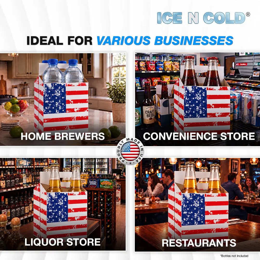 4pk Cardboard Carrier (American Flag) - 12oz Bottles & Cans ICE N COLD®