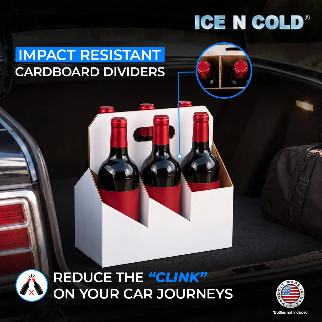 6pk Cardboard Wine Bottle Carrier (White) - 750ml & 22oz Wine & Beer Bottles ICE N COLD®
