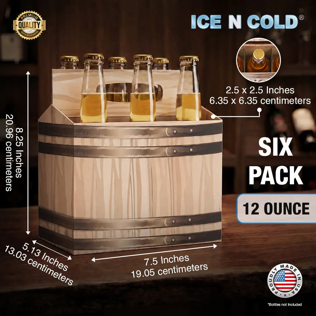 6Pk Cardboard Carrier – Brown Barrel – 12oz Bottles & Cans | Made In USA ICE N COLD®