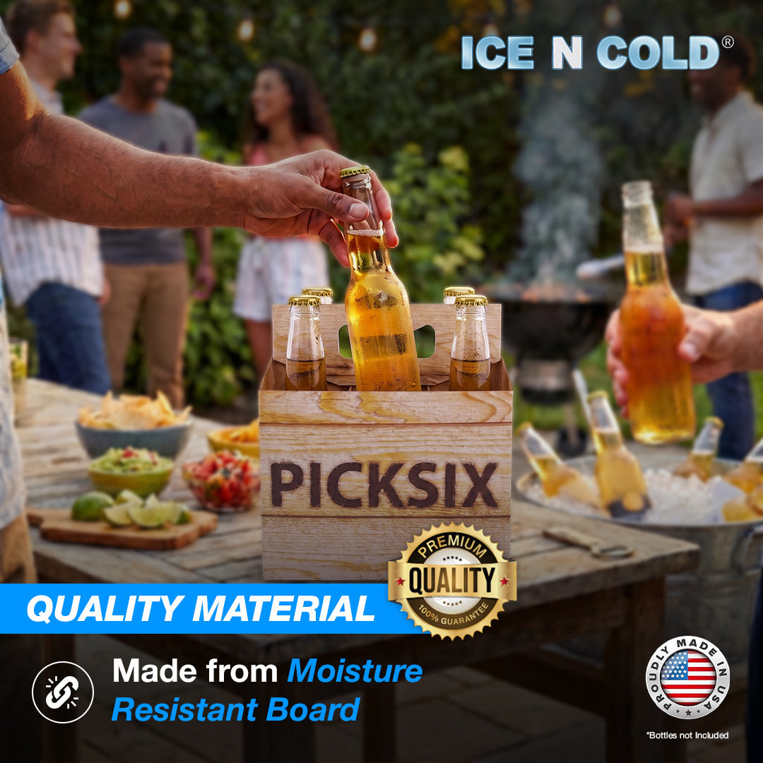 6pk Crate Cardboard Bottle Holder (Brown Crate Pick Six) 12oz Bottles & Cans | Made In USA ICE N COLD®