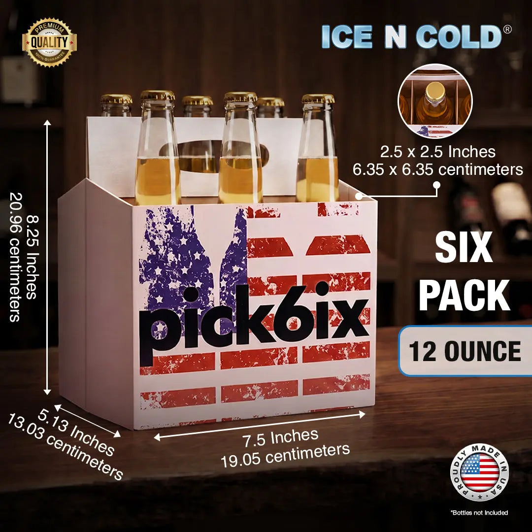6Pk Cardboard Carrier – American Flag Pick Six – 12oz Bottles & Cans | Made In USA ICE N COLD®