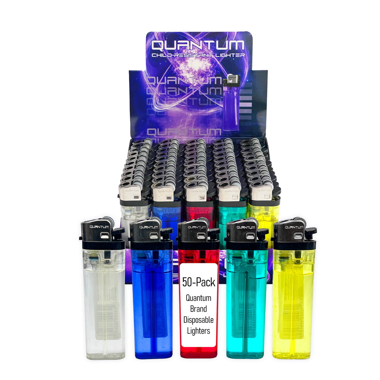 Quantum® Clear Lighters | 50ct | Bonus Free 5-Pack lighters Included with Every 50pk Purchase.