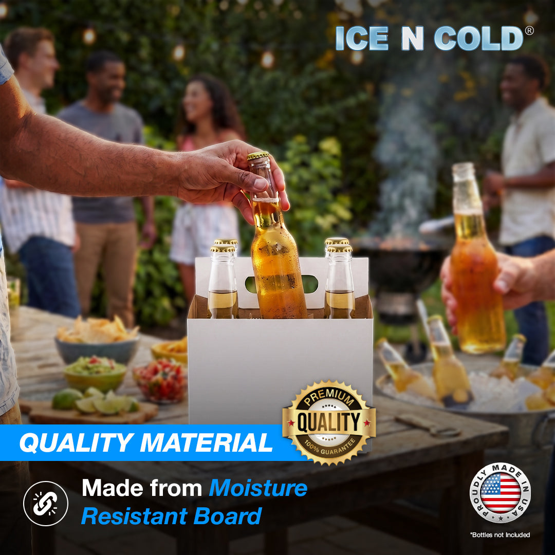 6pk Econo White Cardboard Bottle Holder (Econo White) 12oz Bottles & Cans | Made In USA ICE N COLD®