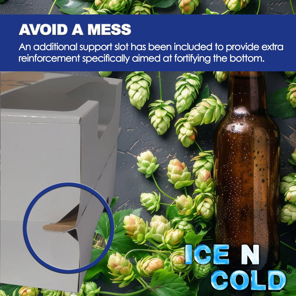 6pk Cardboard Carrier (Die-Cut Crate Design) | Holds 6pk 12oz Bottles ICE N COLD®