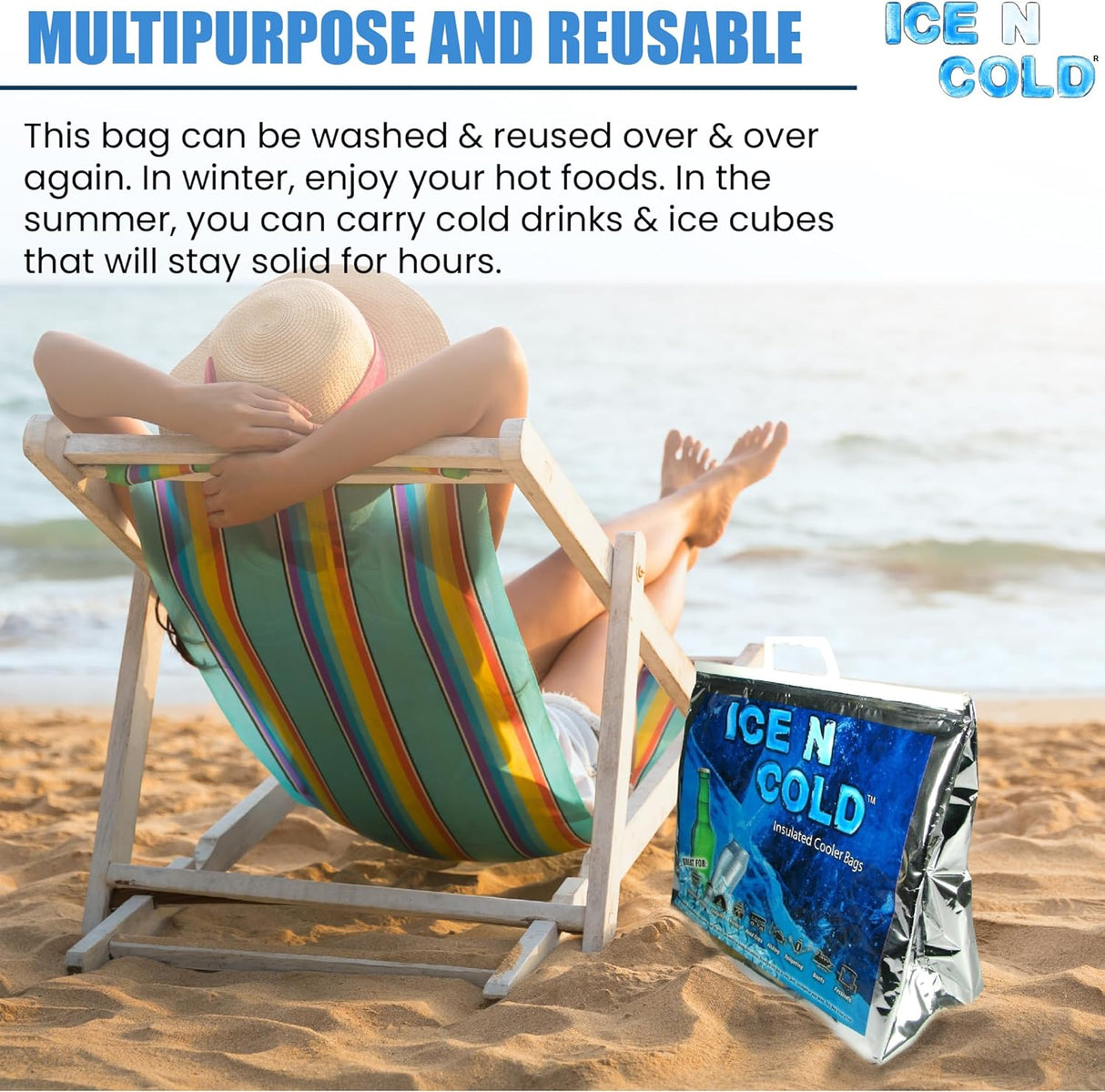 ICE N COLD® XL Insulated Cooler Bags - Thermal Bags holds up to 45 lbs - Available in multiple quantities