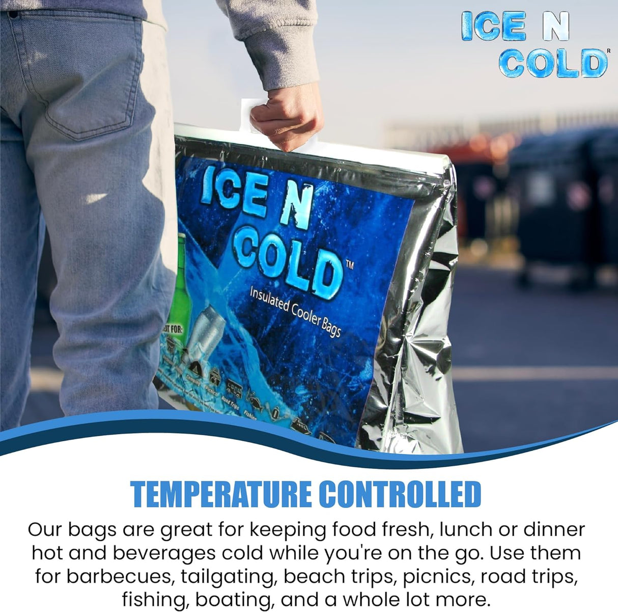 ICE N COLD® XL Insulated Cooler Bags - Thermal Bags holds up to 45 lbs - Available in multiple quantities